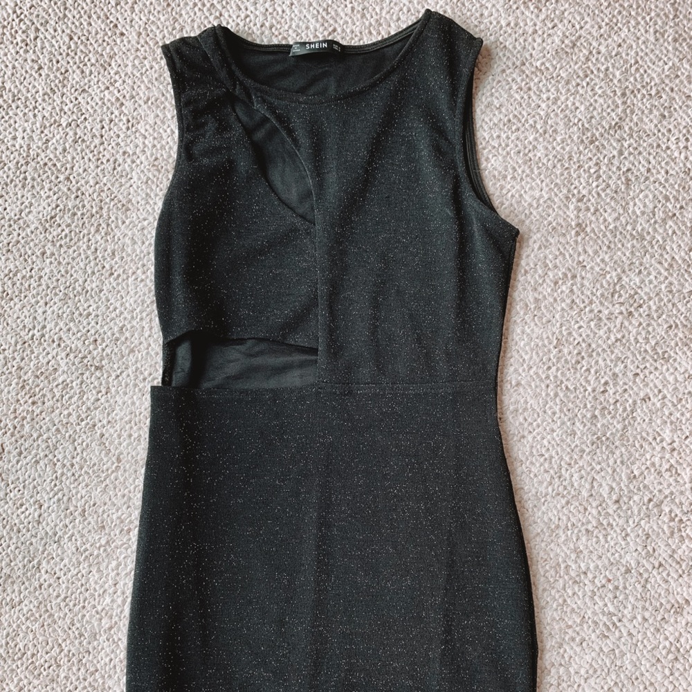 Black cutout glittery dress